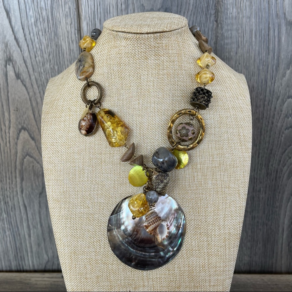 Chico’s Large Shell Pendant Statement Necklace - image 2